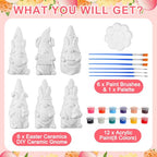 Arrowbash 6 Pcs Easter Ceramics to Draw Ready to Paint Your Own Gnome Statues 5.12 Easter Egg Rabbit Theme Paintable Figurines DIY White Ceramics Plaster Crafts Kit with Brush Palette - style: Easter