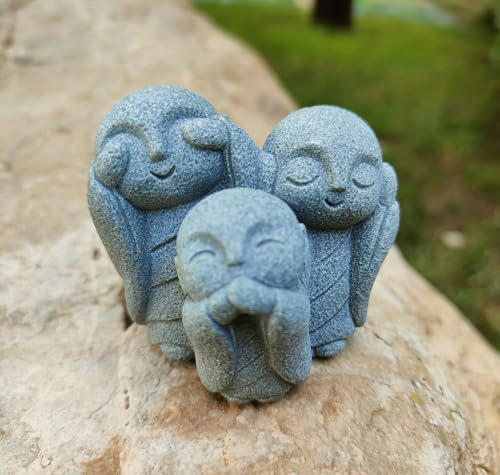 livelyfish Japanese Aquarium Monk Statue Zen Buddha Statues Asian Sandstone Sculpture for Wealth Good Luck Home Fish Tank Decor, F - color: F