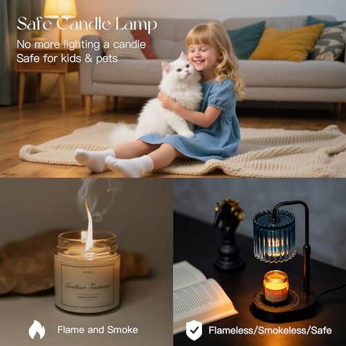Candeldo Candle Warmer Lamp with Timer: Navy Blue Candle Warming Lamp with 2 Bulbs Height Adjustable Wax Melt Dimmable Bedroom Decor for Women - color: Navy Blue
