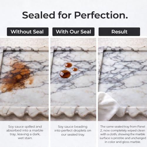 14" x 10" Large Genuine Calacatta Viola Scalloped Marble Tray, Pre-Sealed for Stain & Water Resistance, Luxury Decorative Trays for Vanity, Bathroom, Dresser, Coffee Table, Home Decor - color: Calacatta Viola