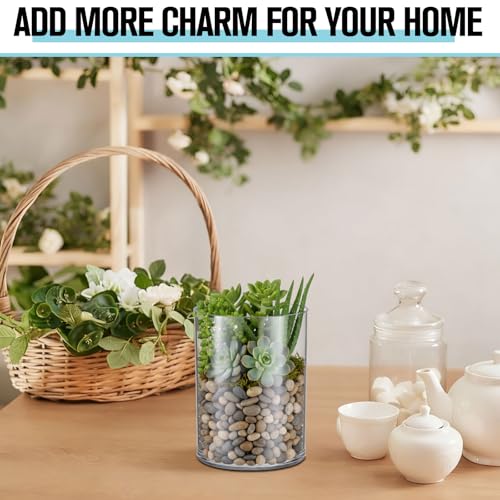meekoo 3 Pcs Flower Acrylic Vase Cylinders Round Decorative 3 x 4 in Vase Break Resistant Acrylic Flower Cylinder for Centerpiece Home Wedding Decor(Clear, Classic) - color: Classic, size: 3 x 4 in