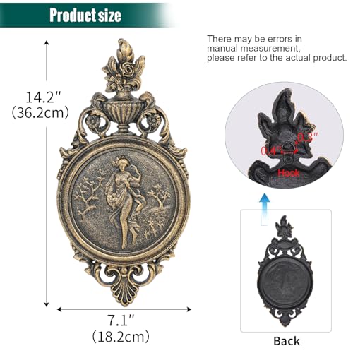 Sungmor Ornate Cast Iron Wall Art Plaque – Classical Woman Relief in French Country Style, Decorative Wall Sculpture - Vintage Hanging Décor for Home, Garden, or Patio – Rustic Gold Finish - color: Rustic Gold & B