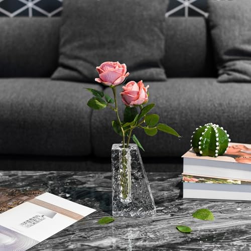 Crystal Flower Vase with Glacial Texture,Heavy Duty Large Clear Vase for Dining Table Kitchen Office Home Shelf Display Wedding Living Room Centerpieces - color: M-cv266a-m