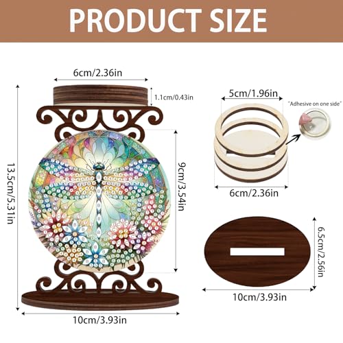 Diamond Art Painting Candlestick Holder kits, Dragonfly DIY shaped crystal Diamond art painting, woodiness Candle holder for AromaRelax & Home Decor, Christmas Halloween Ornaments (Double-Sided) - color: Dragonfly