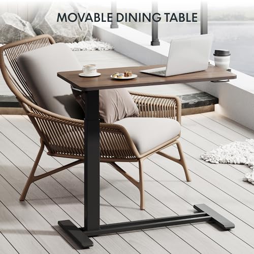 FLEXISPOT Medical Adjustable Overbed Bedside Table with Wheels Pneumatic Mobile Standing Desk Laptop Desk Rolling Computer Cart Movable Table Hospital Home Use(31.5" W x 17.7" D, Mahogany Large) - color: Mahogany, size: Large