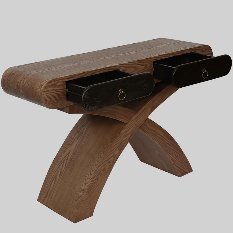 WILLIAMSPACE 47.24" Oval Console Table with Cross Leg & 2 Drawers, Mid Century Modern Wooden Entryway Sofa Table Hallway Table for Living Room, Foyer - Brown - color: 47.24" Oval Console Table With Cross Leg,brown