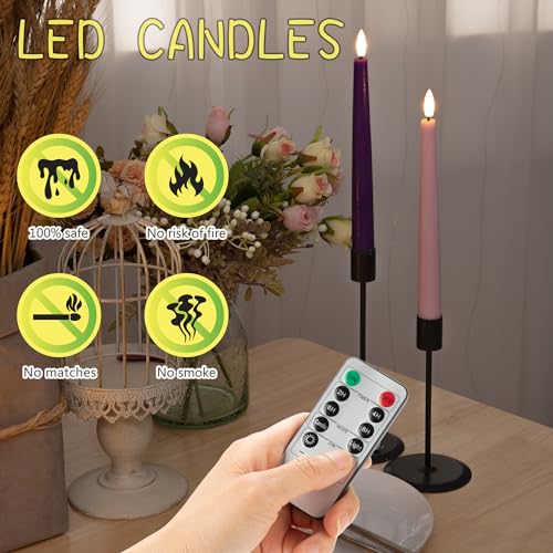 Flamelss Advent Candles, 9.6" Real Wax Flameless Taper Candles with Remote, 4 Pack Flickering LED Candle Battery Operated Candlesticks for Christmas, Catholic, Advent, Wreath, Purple and Pink - color: Purple and Pink