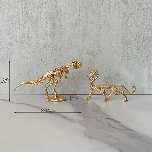 Gold Tyrannosaurus Rex Skeleton Sculpture Solid Metal Animal Ornament Mini Animal Figurine for Home Office Garden Desktop Decor - style: Tyrannosaurus Rex Skeleton