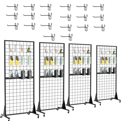 4-Pack 2'x5.5' Ft Gridwall Panel Display Stands Heavy Duty Floor Standing Retail Display Rack with Triangle Base for Retail Art Show With 20 Hooks - size: 4