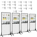 4-Pack 2'x5.5' Ft Gridwall Panel Display Stands Heavy Duty Floor Standing Retail Display Rack with Triangle Base for Retail Art Show With 20 Hooks - size: 4