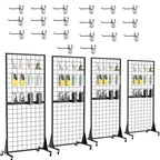 4-Pack 2'x5.5' Ft Gridwall Panel Display Stands Heavy Duty Floor Standing Retail Display Rack with Triangle Base for Retail Art Show With 20 Hooks - size: 4