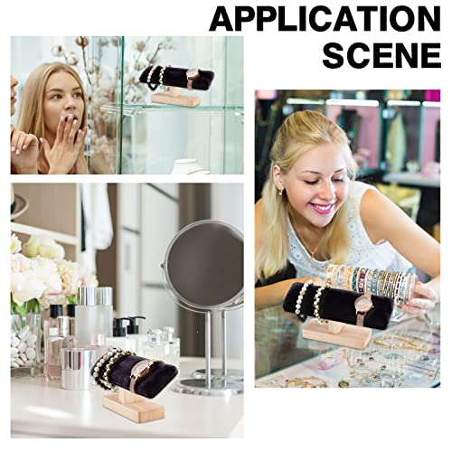 NBEADS Wooden Watch Display Stand, Black Velvet T-Bar Bracelet Holder Jewelry Organizer Stand Removable Bangle Pendants Anklet Tower Rack for Home Use, Retail Display Selling, 7.6x1.9x3.5 - color: Black Velvet