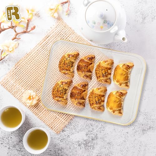 6 Pack Plastic Serving Trays for Party - 8 x 11 Disposable Serving Tray - Heavy Duty Gold Dessert Trays (Clear) - color: Clear