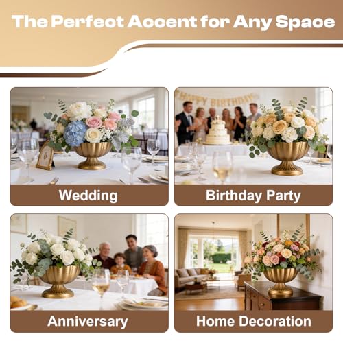 Large Gold Vases for Centerpieces: Vintage Gold Flower Vase for Wedding 6.5 Inch Brass Compote Bowl Vase Metal Pedestal Urn with Plastic Liner for Anniversary Party Home Set of 4 - size: 6.5 Inches - 4 Pcs