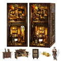 DIY Book Nook Kit Wooden Bookshelf Miniature Serenity Coffee House Kit 3D Wooden Puzzles Bookends Miniature House Kit Book Nook Bookshelf Insert Decor with LED Lights Wood Crafts for Adults