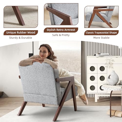 INZOY Mid Century Modern Accent Chair with Wood Frame, Upholstered Reading Armchair with Soft Linen Fabric, Accent Chair for Living Room Bedroom Apartment, Easy Assembly, Blue - color: Chenille Blue