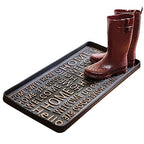 Art & Artifact Rubber Boot Tray Wet Shoe Tray for Entryway Indoor Outdoor Snow Boot Mat Extra Large Shoe Tray 32" x 16", Black, Hello Goodbye