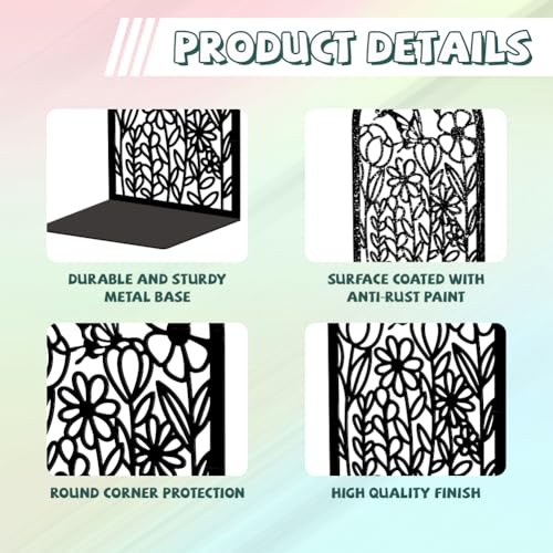 Peacoblue Metal Bookends for Shelves, Modern Decorative Heavy Duty Study Book Support Stoppers for Office, Desk, Shelf, Room 5.3"x4.3"x7.9" Cast Iron Bookends, 1 Pair (Wildflowers and Butterflies) - style: Wildflowers and Butterflies