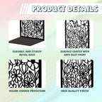 Peacoblue Metal Bookends for Shelves, Modern Decorative Heavy Duty Study Book Support Stoppers for Office, Desk, Shelf, Room 5.3"x4.3"x7.9" Cast Iron Bookends, 1 Pair (Wildflowers and Butterflies) - style: Wildflowers and Butterflies
