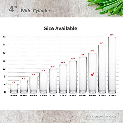 WGVI Quality Thick Weighted Tall Clear Cylinder Glass Vases, 4" W x 20" H, Flower Arrangement Floating Candle Holders Wedding Centerpieces Event Floral Container Tabletop Display Décor, 1 Piece - size: 4"x20"H