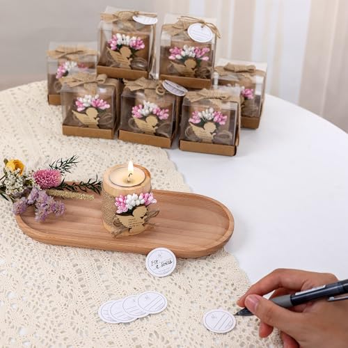 10 Pcs Handmade Wooden Tea Candle Holders, Baptism Gift,Christening Gift, Gender Reveal Guest Favors with Personalized Tags, Adult Baptism.(Light-Pink) - color: Pink