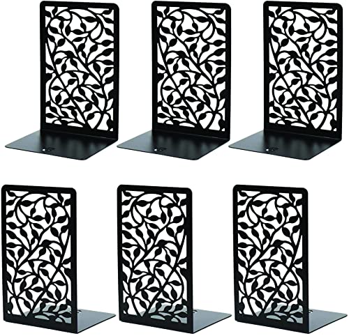 CNK Book Ends Bookends for Decorative Books Holder Bookend Shelves End Hold Heavy Duty Holders Stoppers Metal Stopper Cute Boho Bookshelf Holds Cookbook Office Home Set of 6 Bookends Pair Black - color: Black Leaves 3 Pair