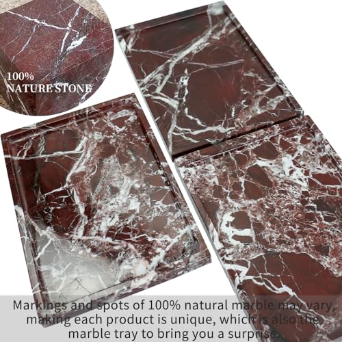 Real Luxurious Natural Marble Vanity Tray Genuine Marble Storage Tray for Home Decor Stone Tray for Bathroom/Kitchen/Vanity/Dresser,Plate Holder for Tissues, Candles, Towel - color: Marble Tray-rosso