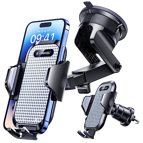 VANMASS [True Military-Grade] Car Phone Holder [Best Suction & Clip] Cell Phone Mount for Dashboard Windshield Vent Truck Cradle Dash Stand for iPhone 15 Pro Max 14 13 12 Android, White - color: White