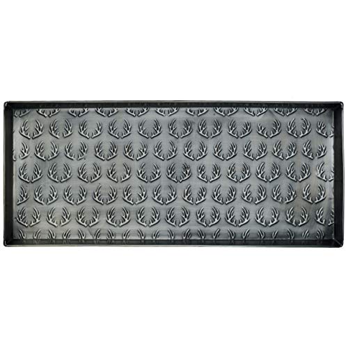 HF by LT Antlers Pattern Metal Boot-Tray, 30 x 13 inches, Antique Zinc Finish - color: Antlers Pattern, Antique Zinc Finish