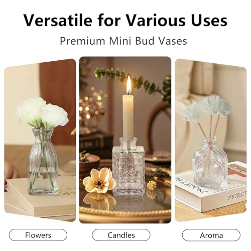 RUCKAE Small Clear Bud Vases Bulk 12 Pack Mini Flower Glass Vases for Centerpiece Table Wedding Decorations Home Decor Party - style: Transparent 12 Pack