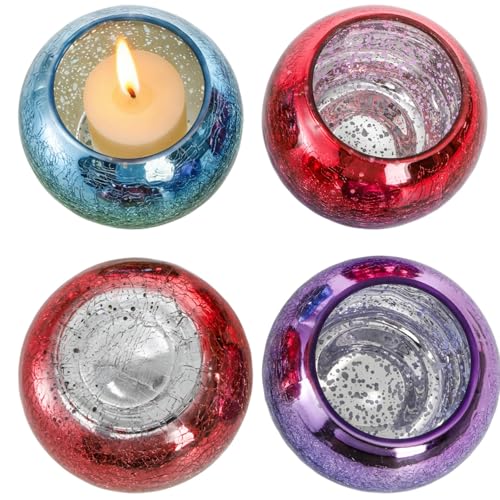 4 Pack Glass Votive Candle Holders, Grandient Tealight Holder, Stained Glass Candle Holder Bowl, Colorful Mosaic Scented Candle Stand for Home Decor Wedding Party Table Centerpieces, 4 Color