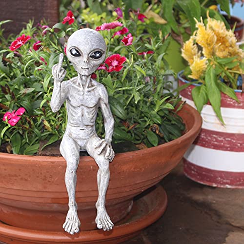 John Bernard & Company Rude Alien Statue “Flipping The Bird” 10″ H Shelf Sitter Extraterrestrial Figurine Funny Home or Garden Decoration (Alien Gray)… - color: Alien Gray