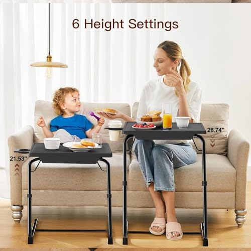 HUANUO TV Tray, Adjustable TV Tray Table - TV Dinner Tray on Bed & Sofa, Comfortable Folding TV Tray with 6 Height & 3 Tilt Angle Adjustments (Black) - color: Black