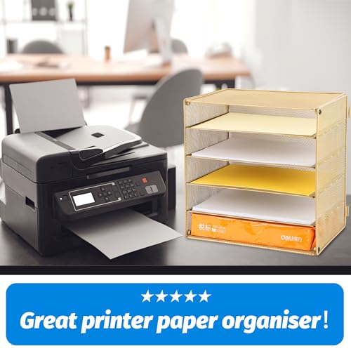 EASEPRES 5 Slot Mesh Desk Organizer Tray, File Paper Letter Folder Holder Desktop Paper Sorter Mail Organization Rack Storage Accessories, for Office Home School Classroom, Gold - color: 5 Tier Gold