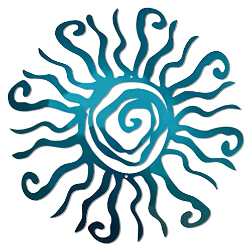Wacky Sun Metal Wall Art Indoor/Outdoor Decor - 18" Teal Rust Proof Wall Sculpture - Made in USA - Ideal for Bedroom, Garden, Home, Patio and Farmhouse - color: Teal, size: 18"L x 18"W