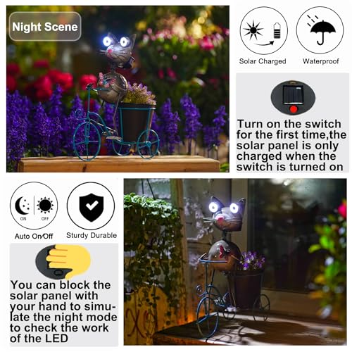 Metal Yard Art Cat on Bike Solar Statue Light, Solar Statue Light Garden Decoration, Best Gift for Cat Lovers. - style: Large Cat