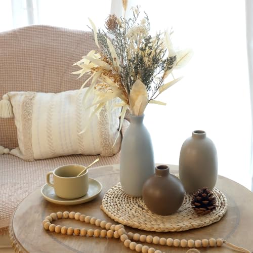 CUCUMI Ceramic Vase Set of 5, Home Decor Farmhouse Décor Handmade Pottery Vases for Pampas Grass, Dried Fresh Flowers, Table, Living Room, Kitchen, Shelf, Entryway Mantel Neutral Tones - color: 5 Pack-neutral Tones