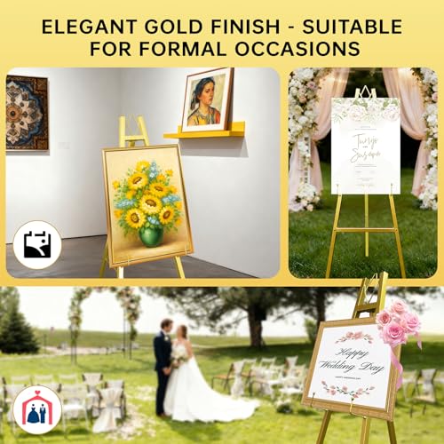 Gold Easel Stand for Wedding Signs,No Assembly Needed-46.7' Heavy Duty Adjustable Wedding Easel with Tool-Free Knobs&Adjustable Chains, Fits Welcome Signs, Posters, Paintings, Events & Art Displays