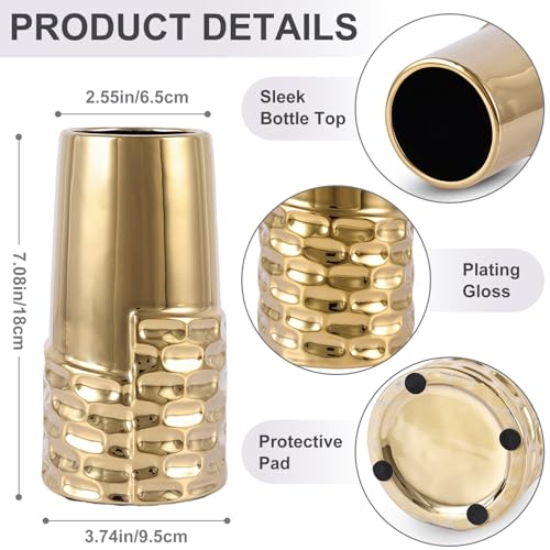 LCCCK 7.0" Gold Hammered Vase Home Decor, Elegant Ceramic Gold Flower Vase for Pampas Grass Decorative, Boho Small Cylinder Vases Centerpiece, Dining Table Living Room Jarrones Art - color: Green and Gold