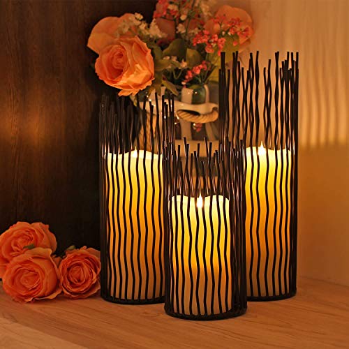Candle Holders Set of 3 Black Metal Iron Pillar Candlestick Modern Indoor and Outdoor Candlestick Holders for Table Centerpiece Fireplace Mantel Decoration,Home,Party, Wedding,Dining Room Decor - color: Metal-black, size: 3 Pack