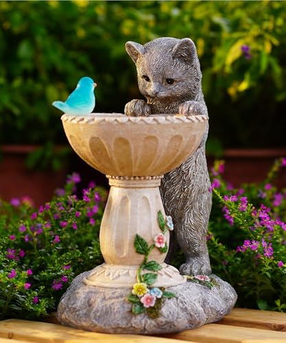 Cat Statues for Bird Bath: Outdoor Sculptures for Garden Lawn Patio Yard Balcony Porch - Unique Gifts for Mother Grandma Women - color: Cat