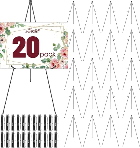 AROIC 63 "Easel Stand for Display, 20 Pack Portable Foldable Metal Easel, Easels for Signs Wedding Logos,Arts, Painting,Adjustable Floor Easels with 20 Storage Bag - style: 20P