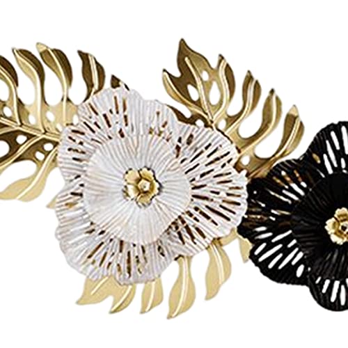 Flower Leaves Metal Wall Decor, Hollow Out Wall Sculpture Creative Luxury Iron Hanging Artwork for Office Home Decorations Party Living Room, Black White - color: Black White