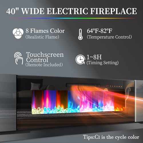 AMERLIFE Fireplace TV Stand with 40" Fireplace, 80" Modern Fireplace Entertainment Center LED Lights, 2 Tier TV Console Cabinet for TVs Up to 90", Grey - color: Grey, size: 80"