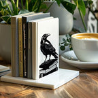 Peacoblue Metal Bookends for Shelves, Modern Decorative Heavy Duty Study Book Support Stoppers for Office, Desk, Shelf, Room 5.3"x4.3"x7.9" Cast Iron Simple Tall Bookends, 1 Pair (Crow on Book Stack) - style: Crow on Book Stack