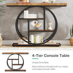 Tribesigns 41.3" Console Table, Industrial 4-Tier Sofa Table Entryway Table with Circle Base, Narrow Wood Accent Tables with Storage Shelves for Living Room, Hallway, Foyer, Rustic Brown - color: Rustic Brown
