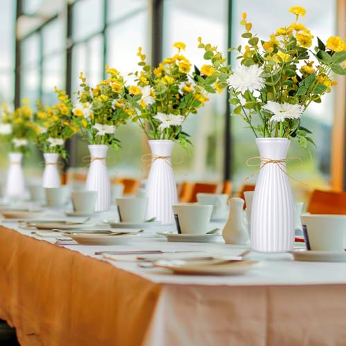 10 Pcs Plastic Flower Bud Vases Bulk with Twines Ropes Small Mini Flower Vases for Centerpieces Decorative Plastic Bottles for Wedding Reception Dining Table Home Decoration (White) - color: White