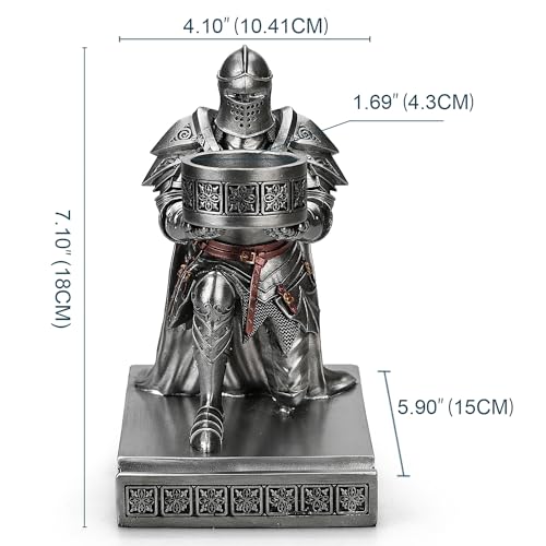 King's Guard Kneeling Knight Candlestick Holders Resin Posture TeaLight Holder Warrior Mobile Phone Stand Pen Holder Candle Holder for Restaurant, Altar, Home Table(Silver) - color: Silver