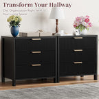 Fluted Nightstand, 23.7'' Wide Night Stand with 3 Drawers, Mid-Century Modern Bedside Table with Handles, Wood End Table for Bedroom, Black - color: Black
