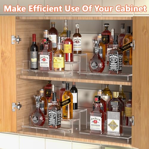 JUESHA 3 Tiers Bar Shelves for Liquor Bottles, 15" Bar Organizer for Countertop, Clear Acrylic Risers Display Racks Stands for Figures Pops Cupcake Perfume Collections (Patent: D1076520S) - color: Clear